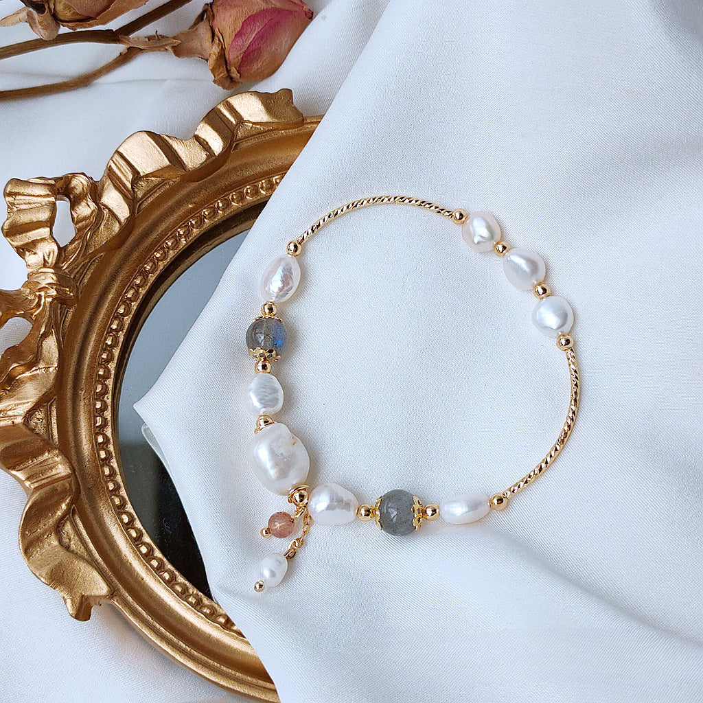 Natural Moonstone Freshwater Pearl Bracelet