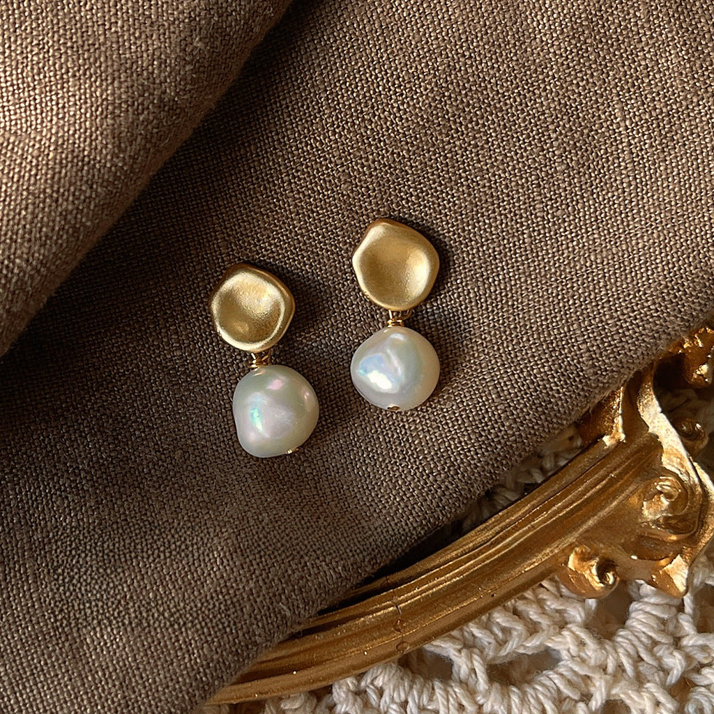 Baroque Alien Freshwater Pearl 925 Silver Needle Hand-made Design Matte Earrings Elegant Earrings Vintage Earrings Women