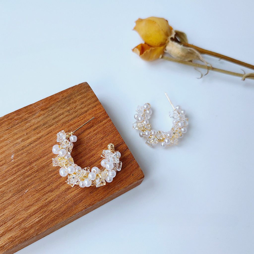 Dewdrop Pearl Crescent Hoops