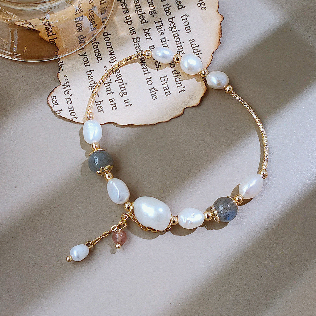 Natural Moonstone Freshwater Pearl Bracelet