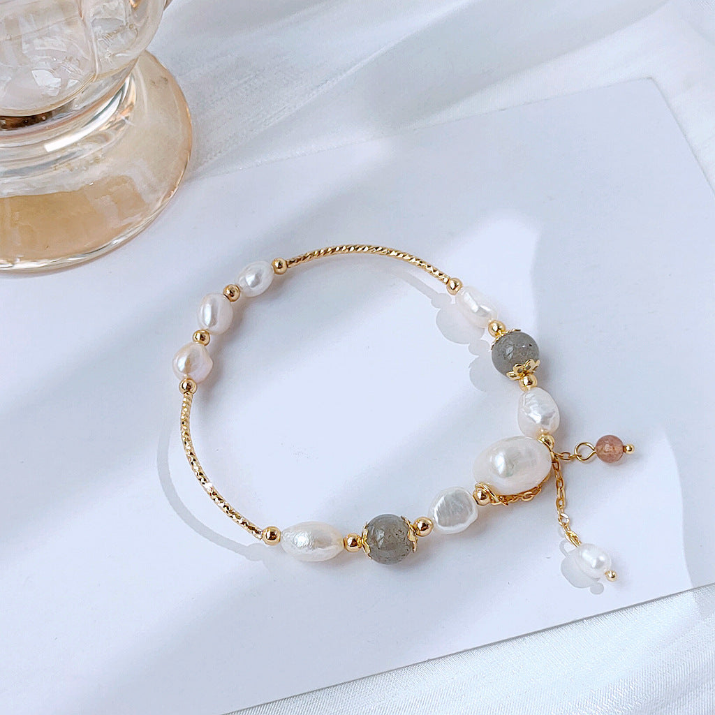 Natural Moonstone Freshwater Pearl Bracelet