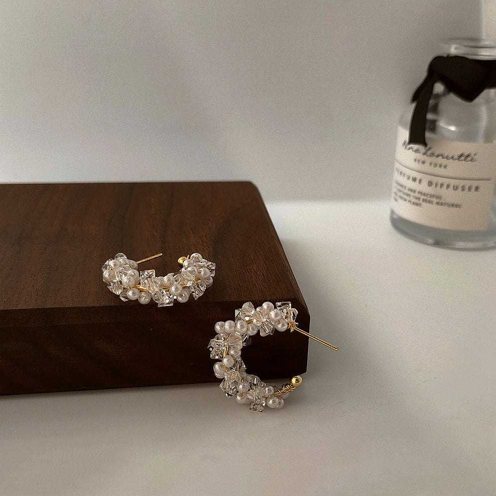 Dewdrop Pearl Crescent Hoops