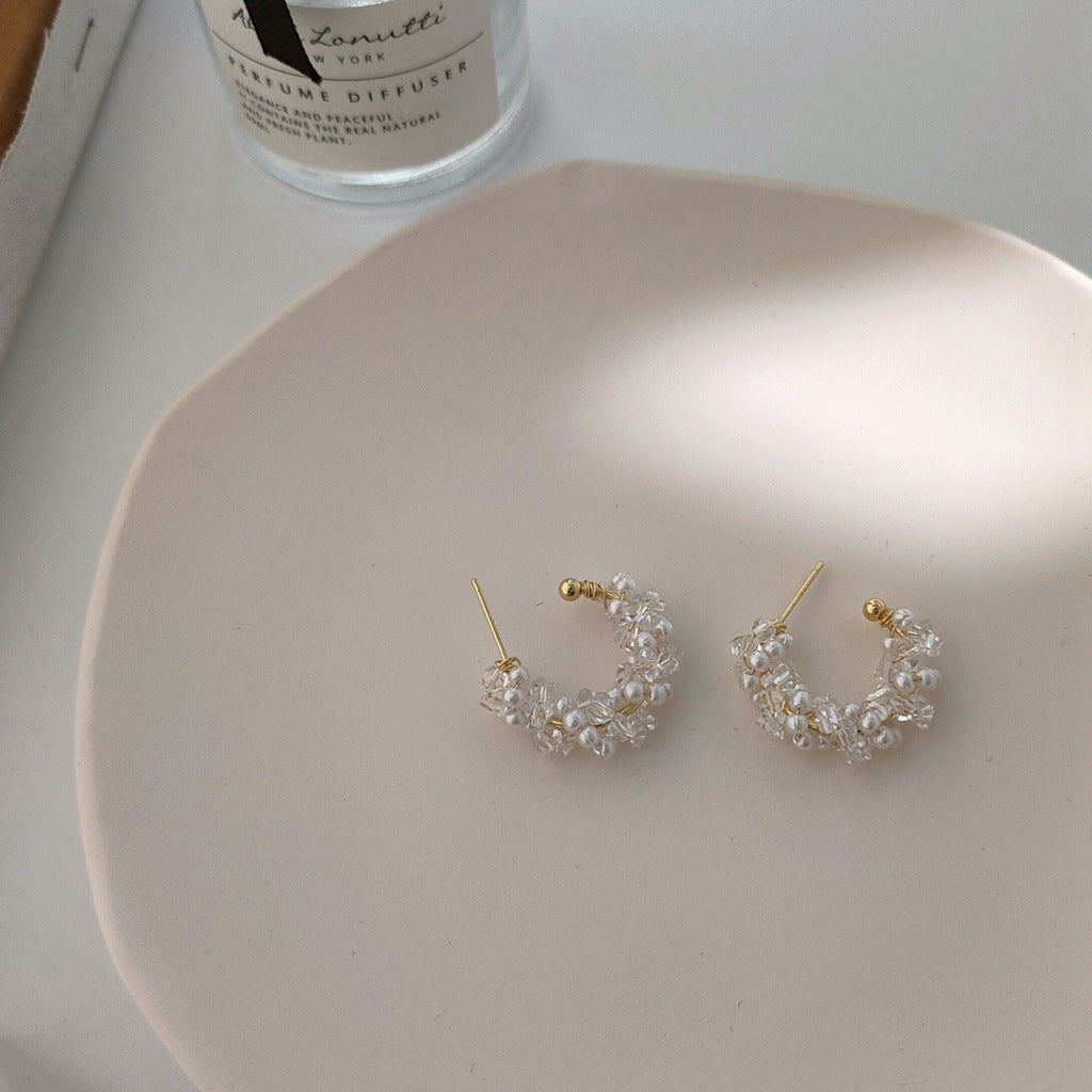 Dewdrop Pearl Crescent Hoops