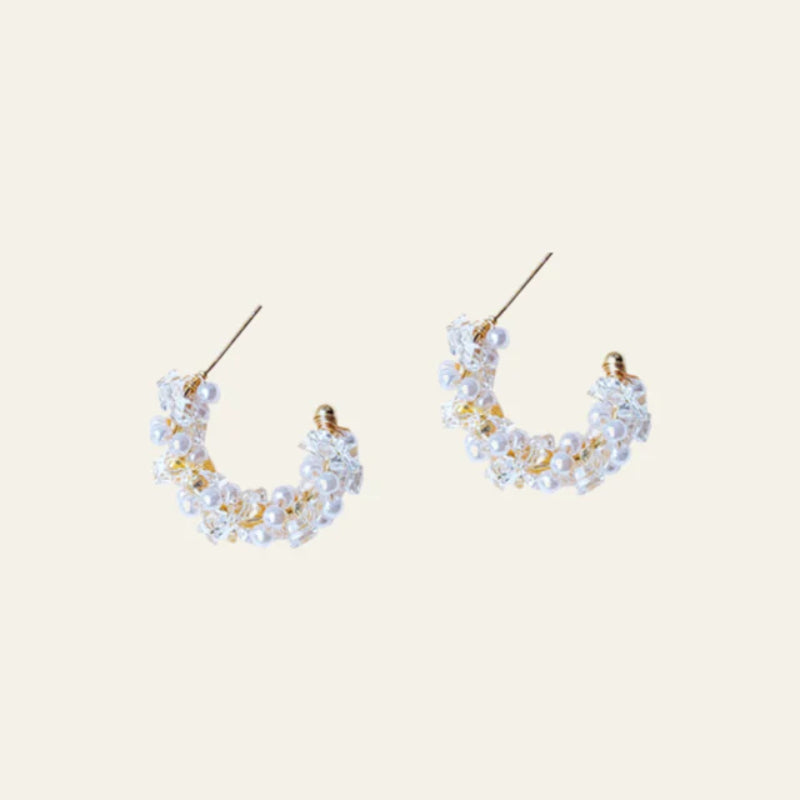 Dewdrop Pearl Crescent Hoops