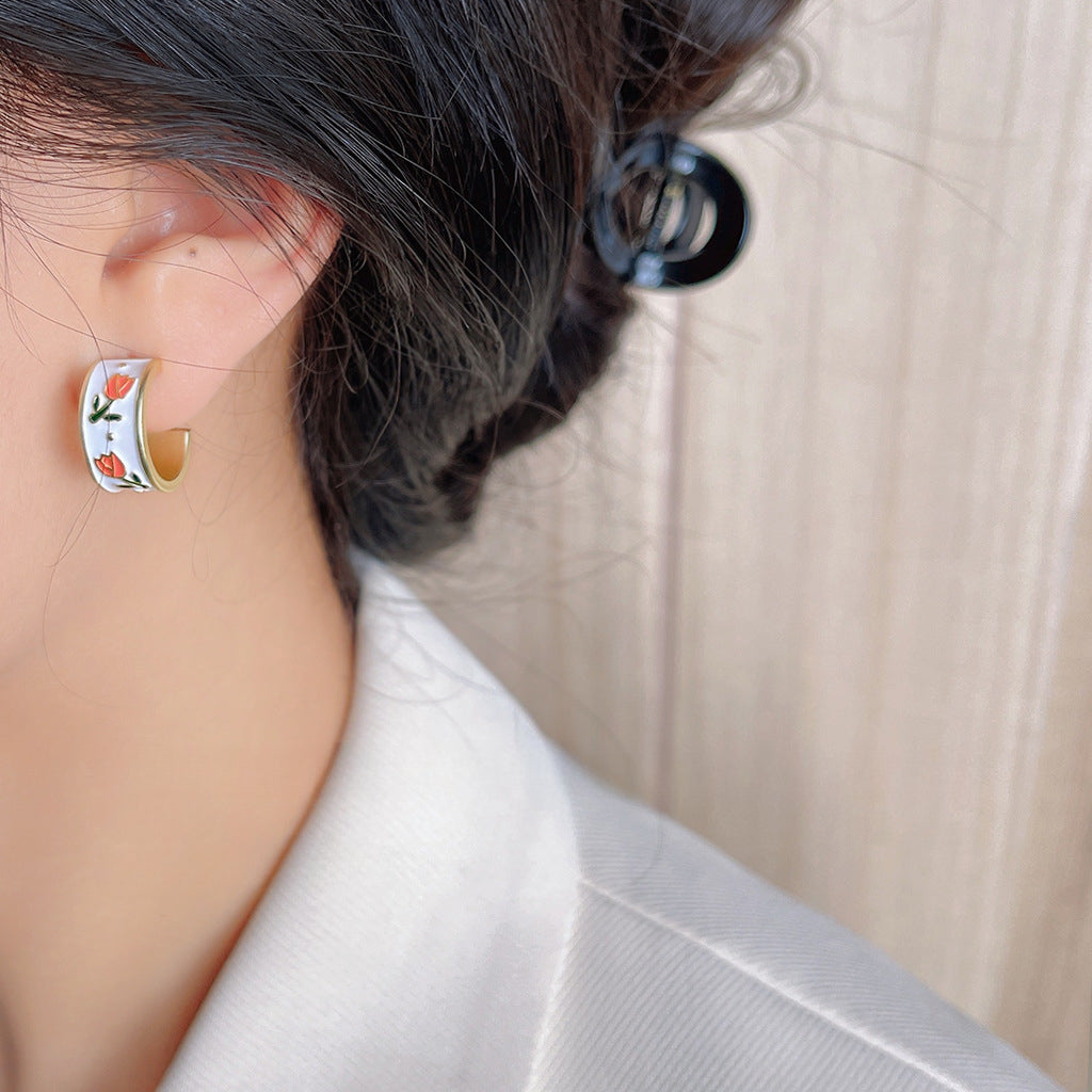 Tulip Charm Hoops (Stud or Clip-On!)