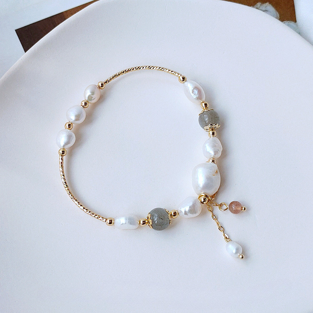 Natural Moonstone Freshwater Pearl Bracelet