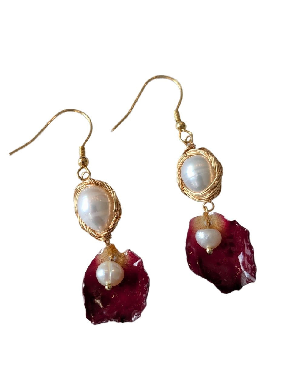 Ruby Petal & Pearl Cascade Earrings