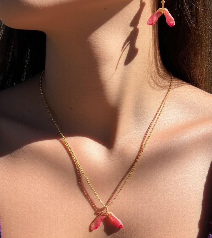 Red Maple Tree Seed Samaras Necklace & Earrings