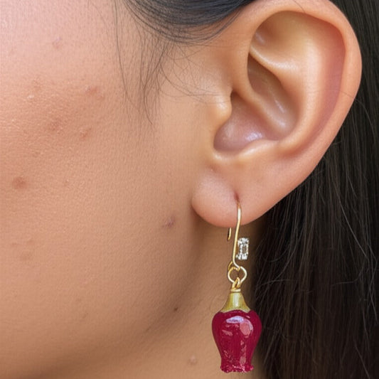 Real Red Rosebuds Earrings