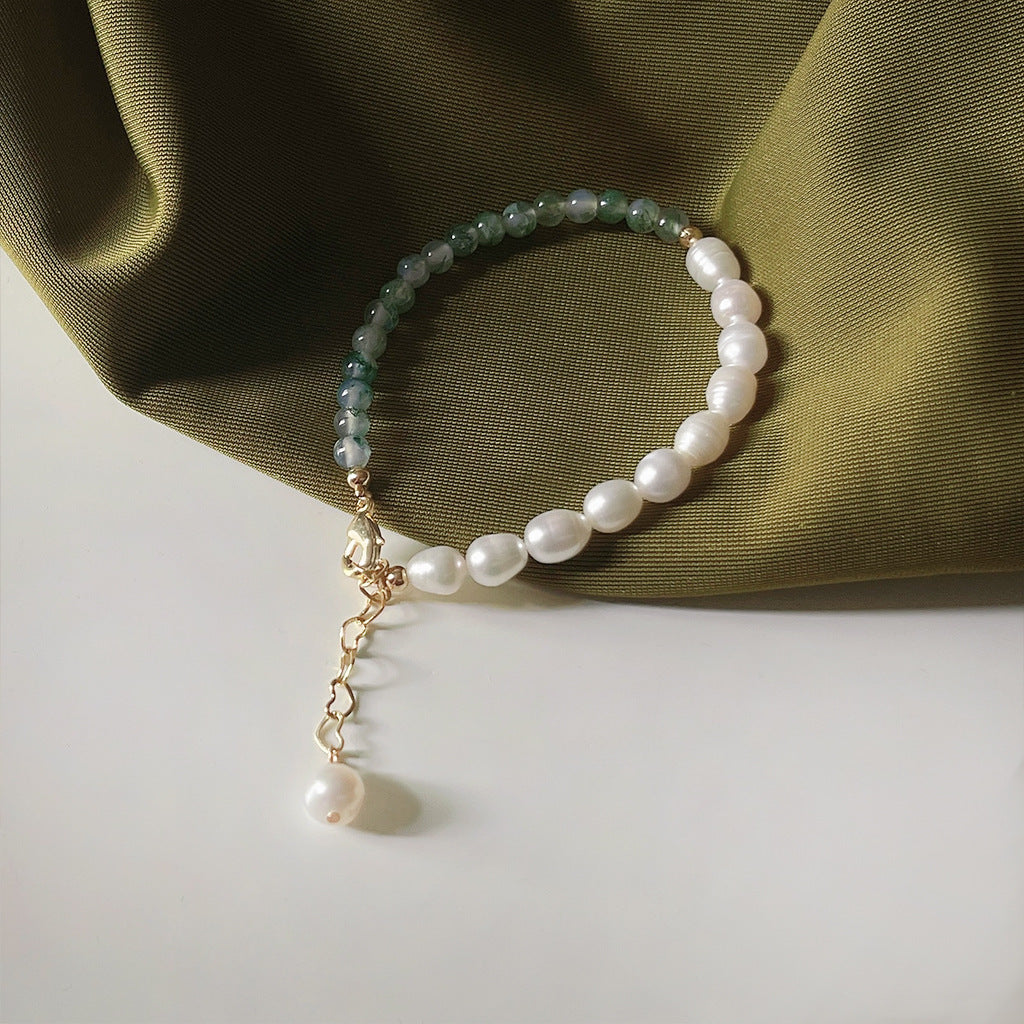 Freshwater Pearl and Aquatic Grass Jade Bracelet