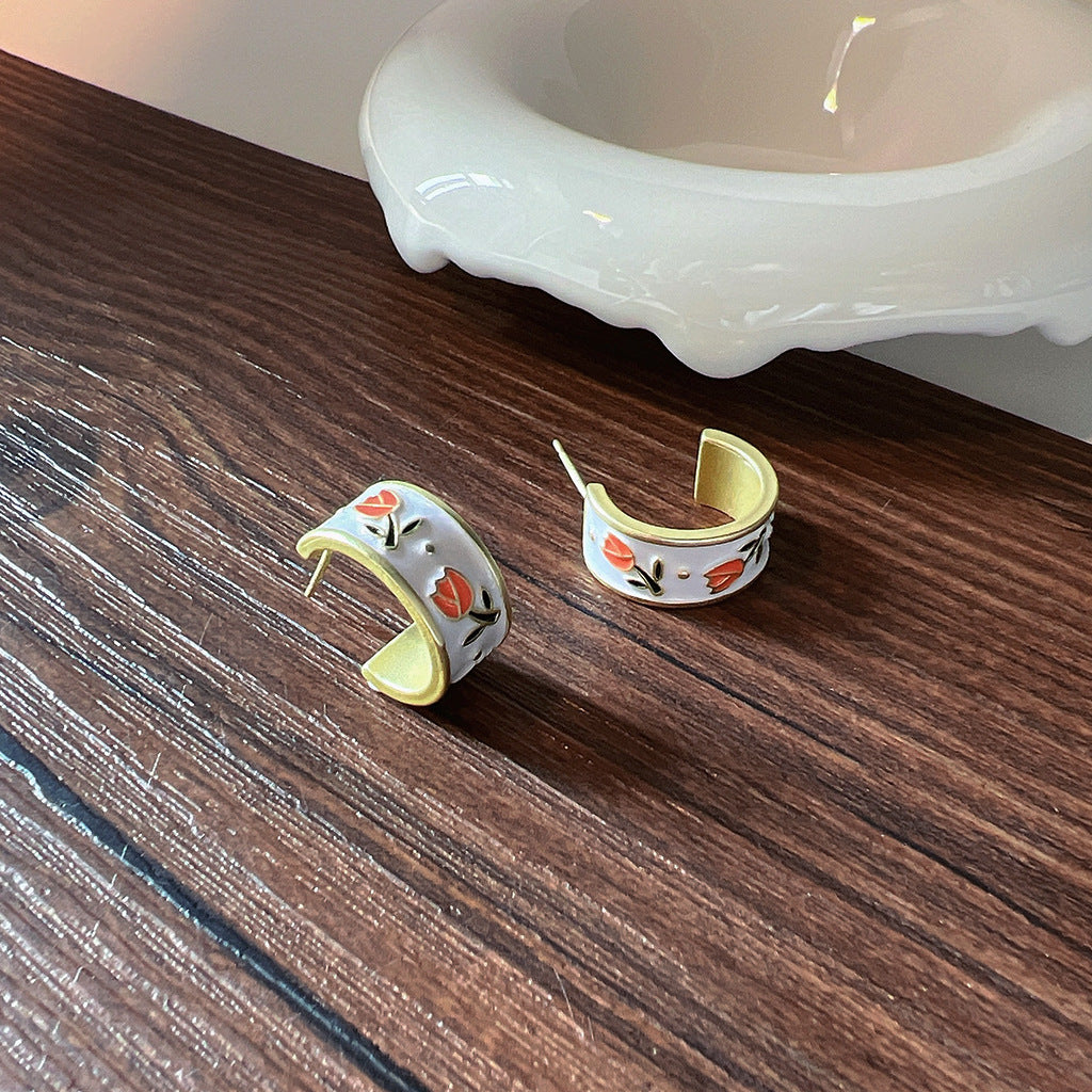 Tulip Charm Hoops (Stud or Clip-On!)