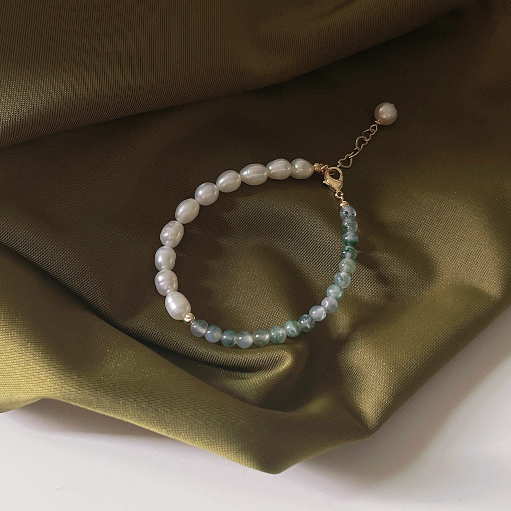 Freshwater Pearl and Aquatic Grass Jade Bracelet