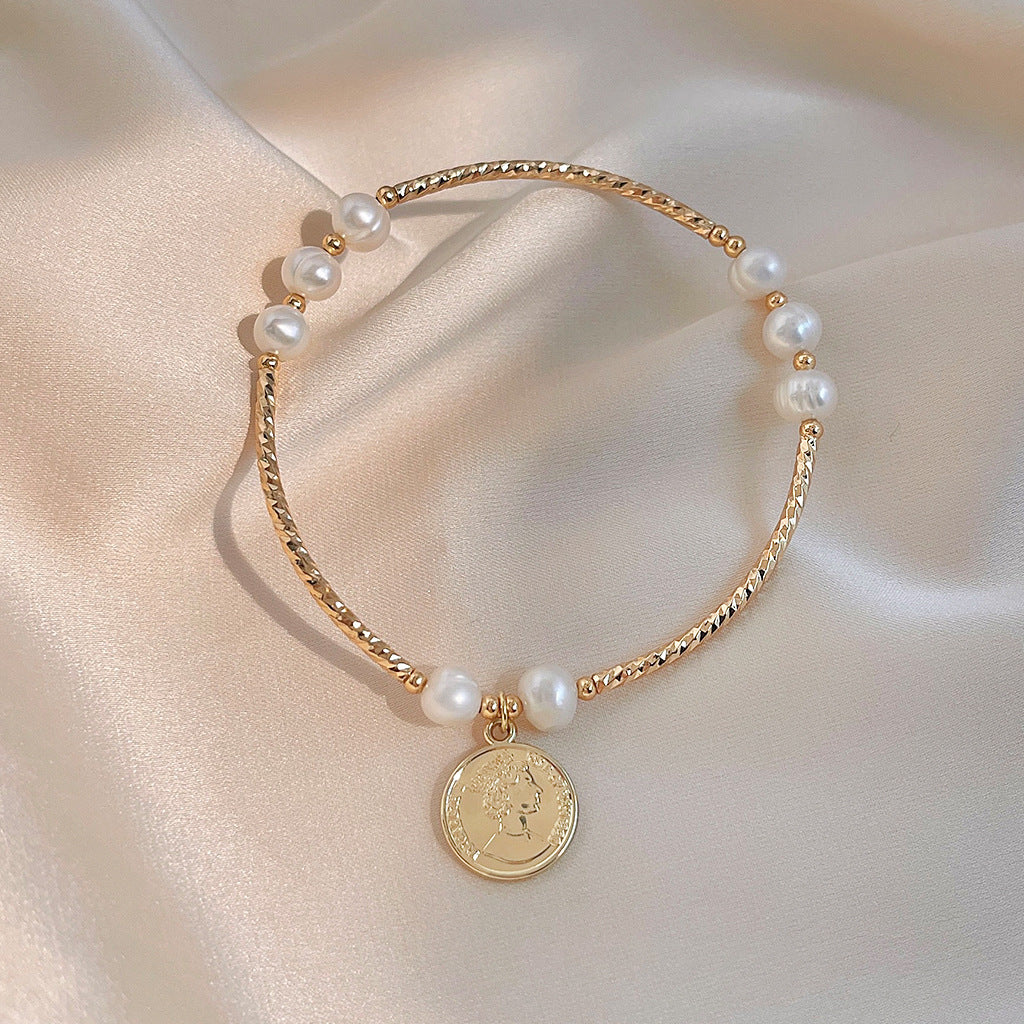 Queenly Pearl Coin Bracelet