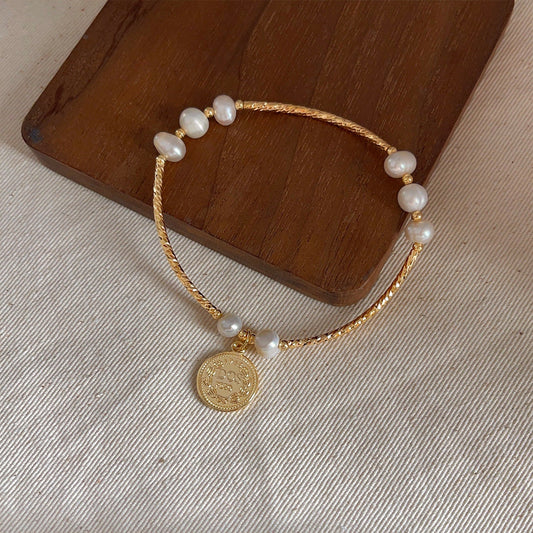 Queenly Pearl Coin Bracelet