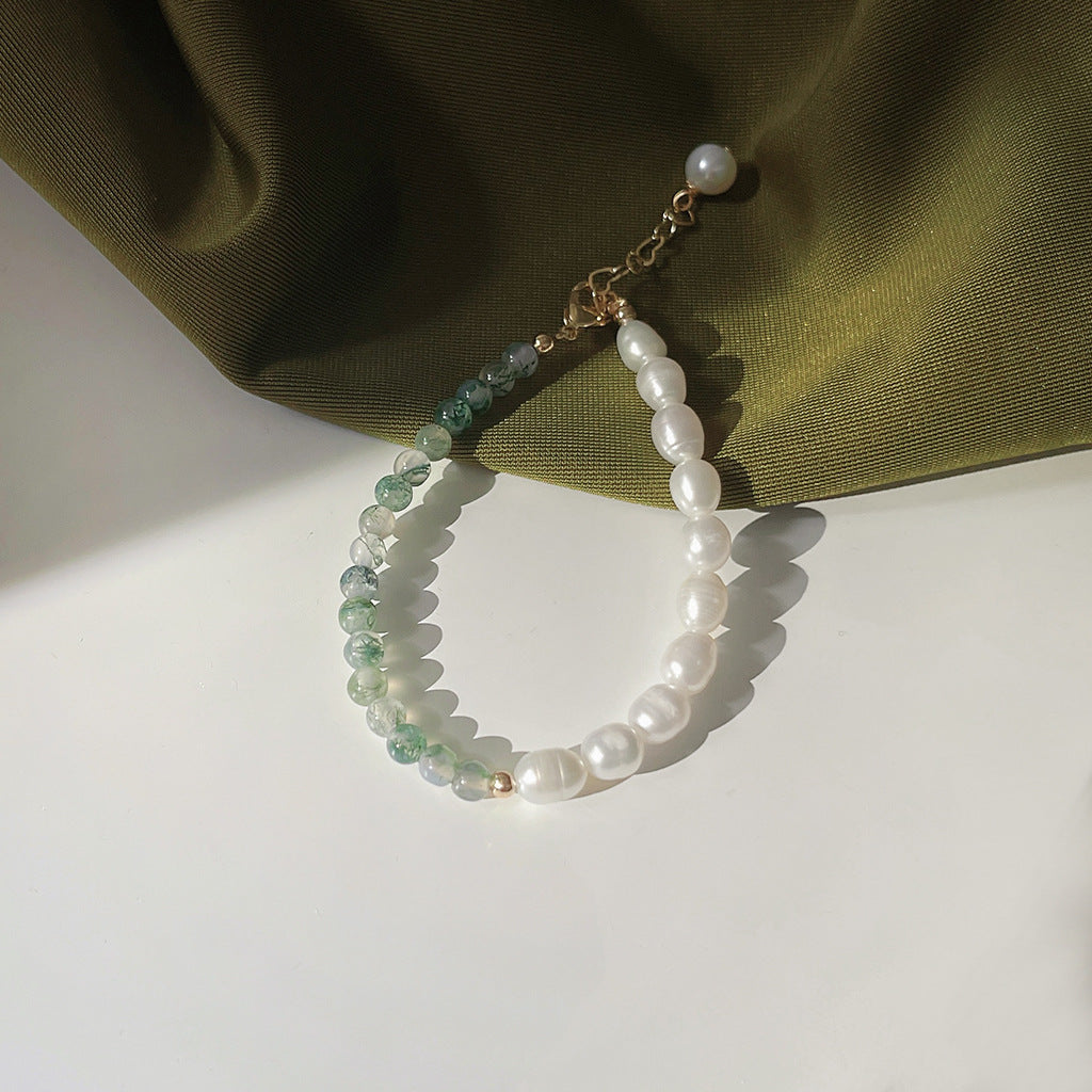 Freshwater Pearl and Aquatic Grass Jade Bracelet