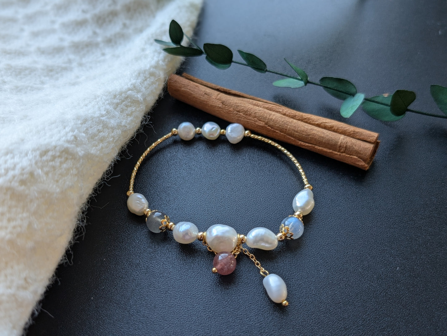Natural Moonstone Freshwater Pearl Bracelet