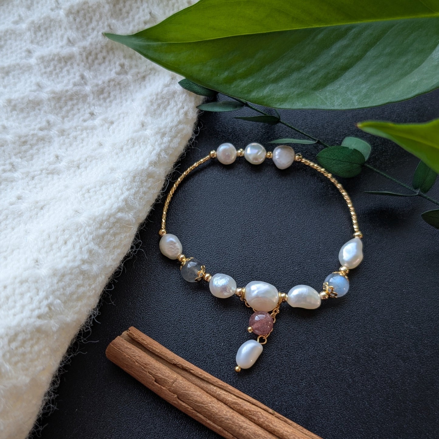 Natural Moonstone Freshwater Pearl Bracelet