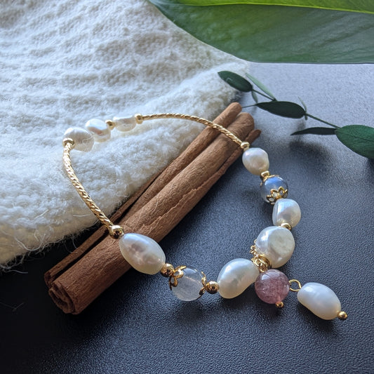 Natural Moonstone Freshwater Pearl Bracelet