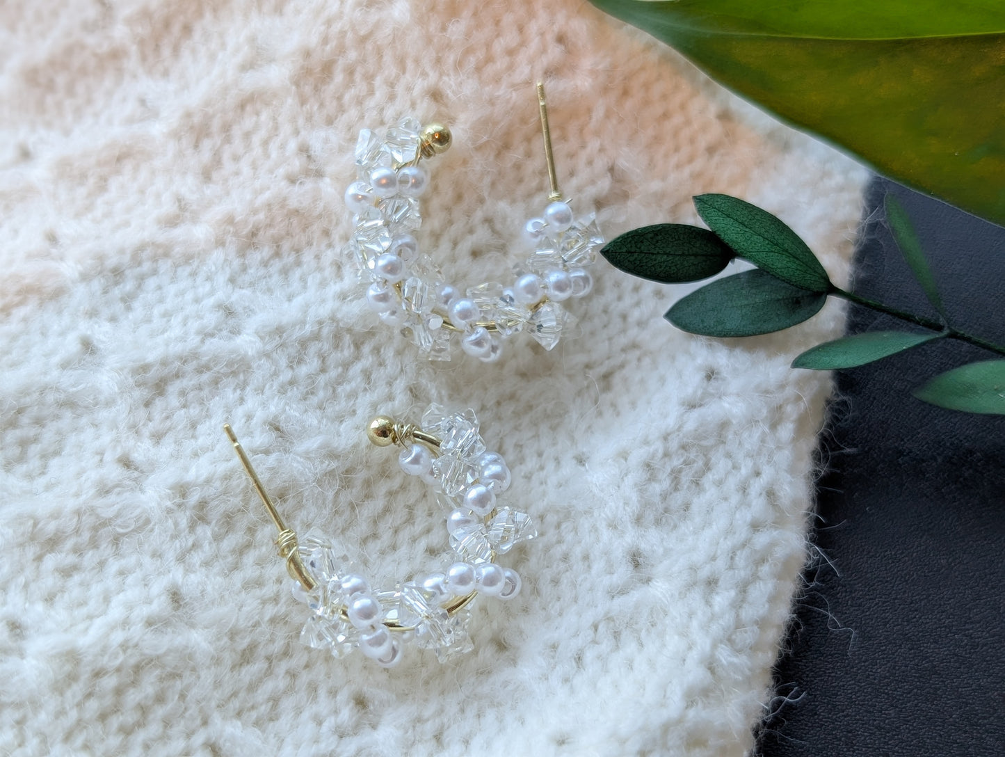 Dewdrop Pearl Crescent Hoops