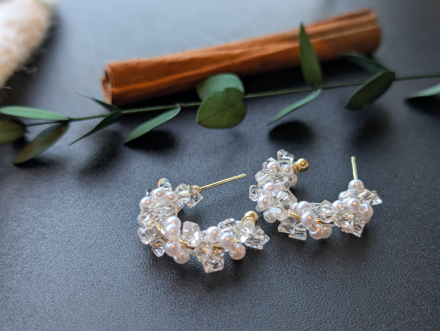 Dewdrop Pearl Crescent Hoops