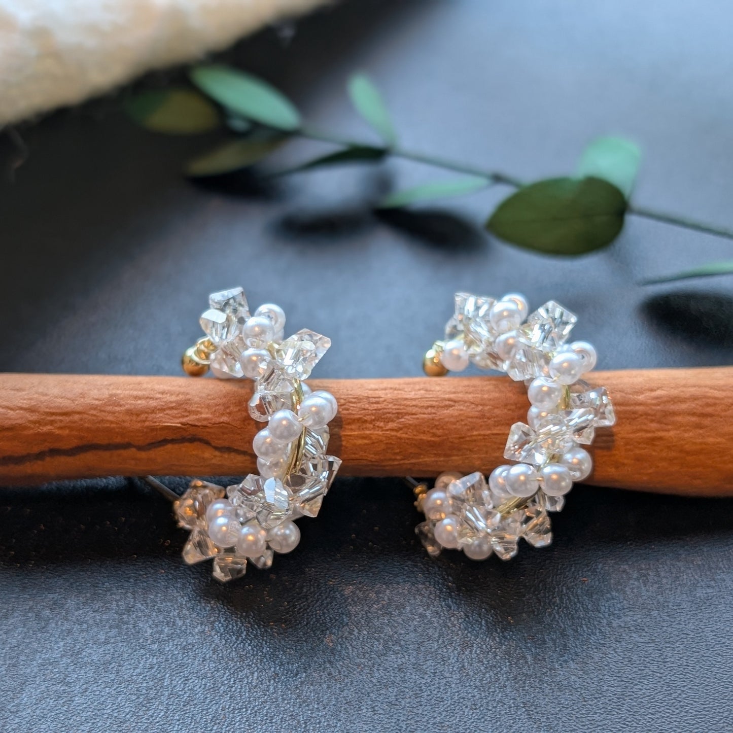 Dewdrop Pearl Crescent Hoops