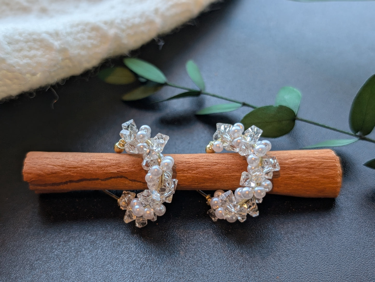 Dewdrop Pearl Crescent Hoops