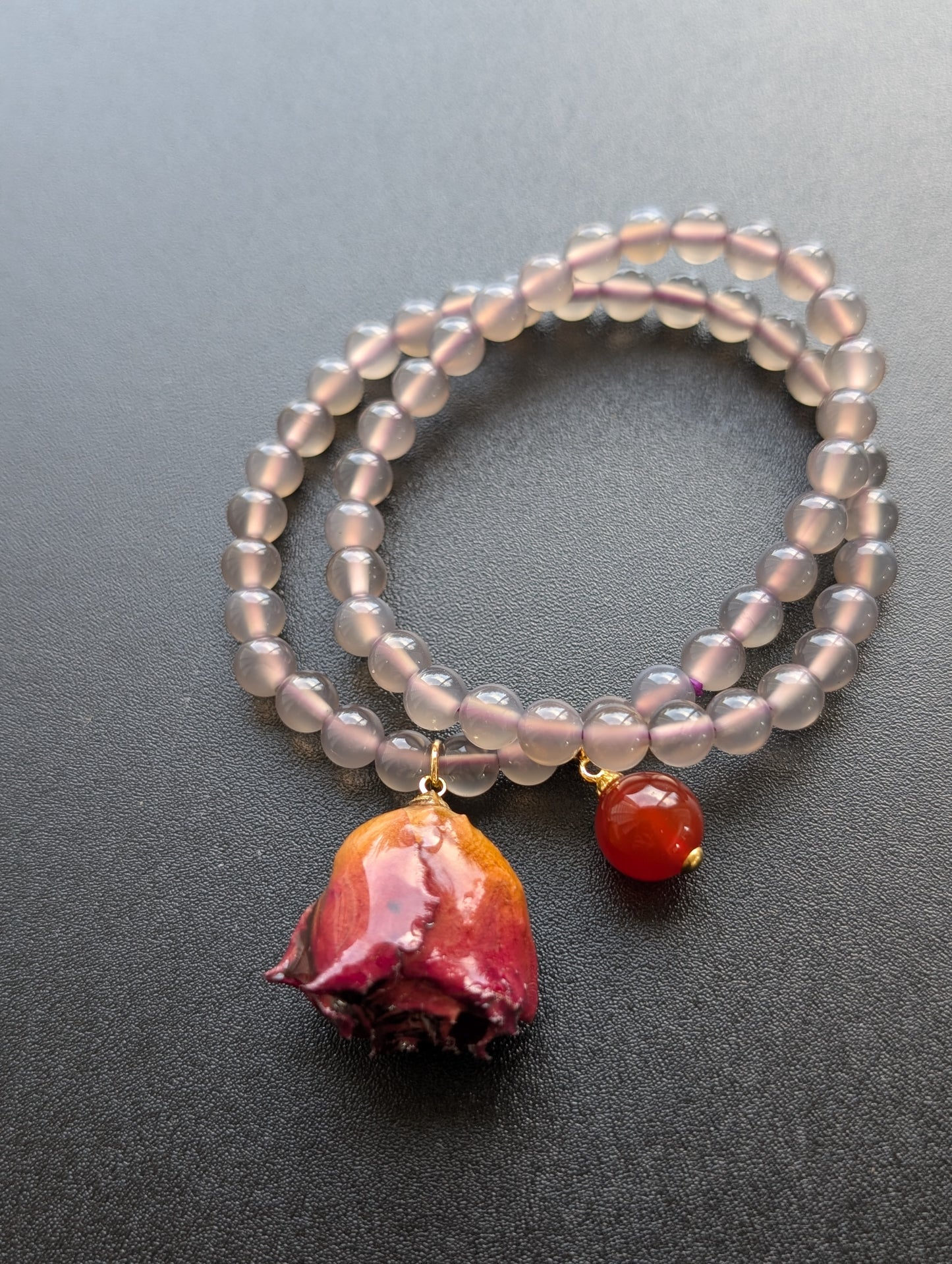 Real Rosebud & Lavender Amethyst Bracelet