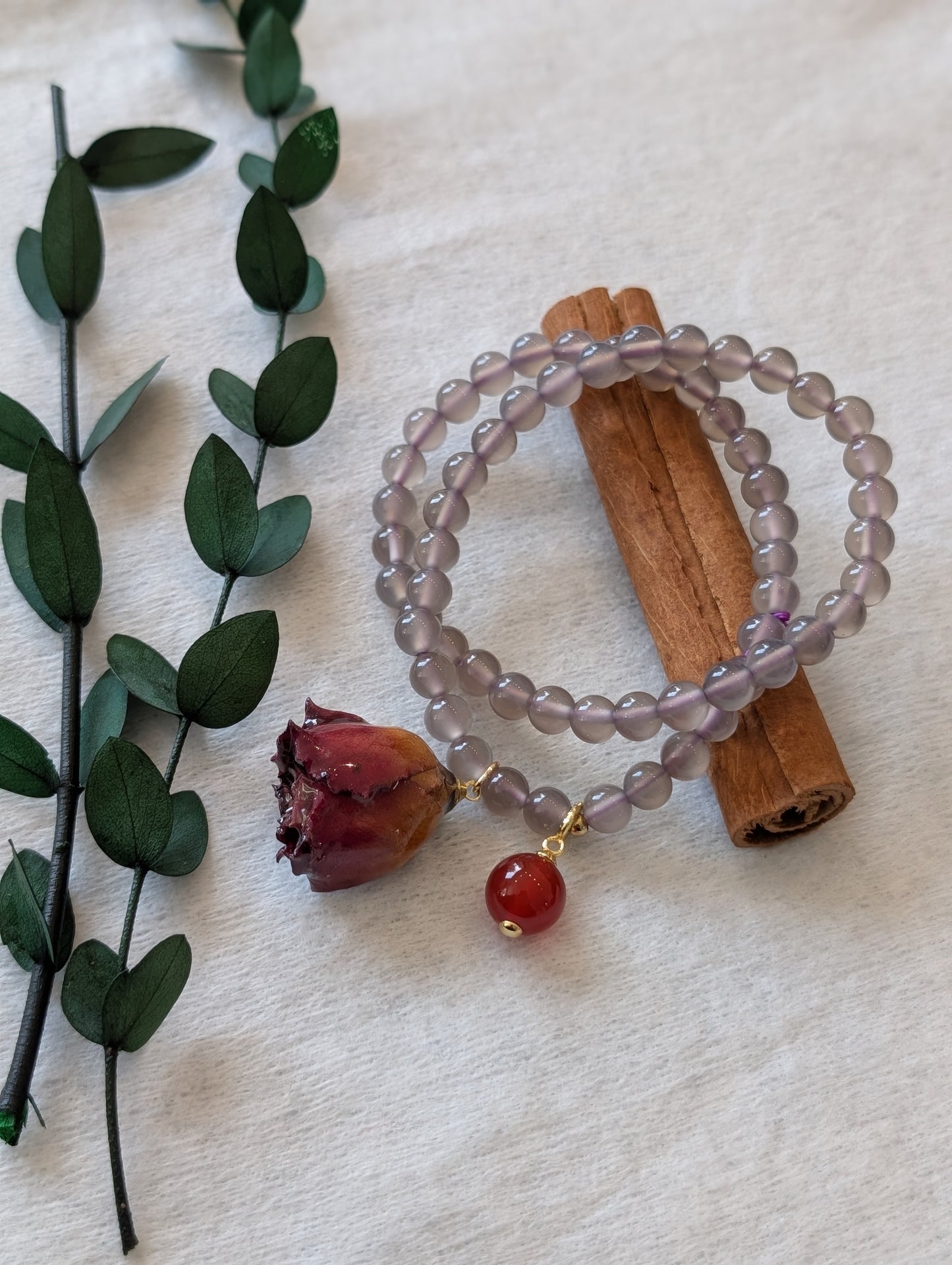 Real Rosebud & Lavender Amethyst Bracelet