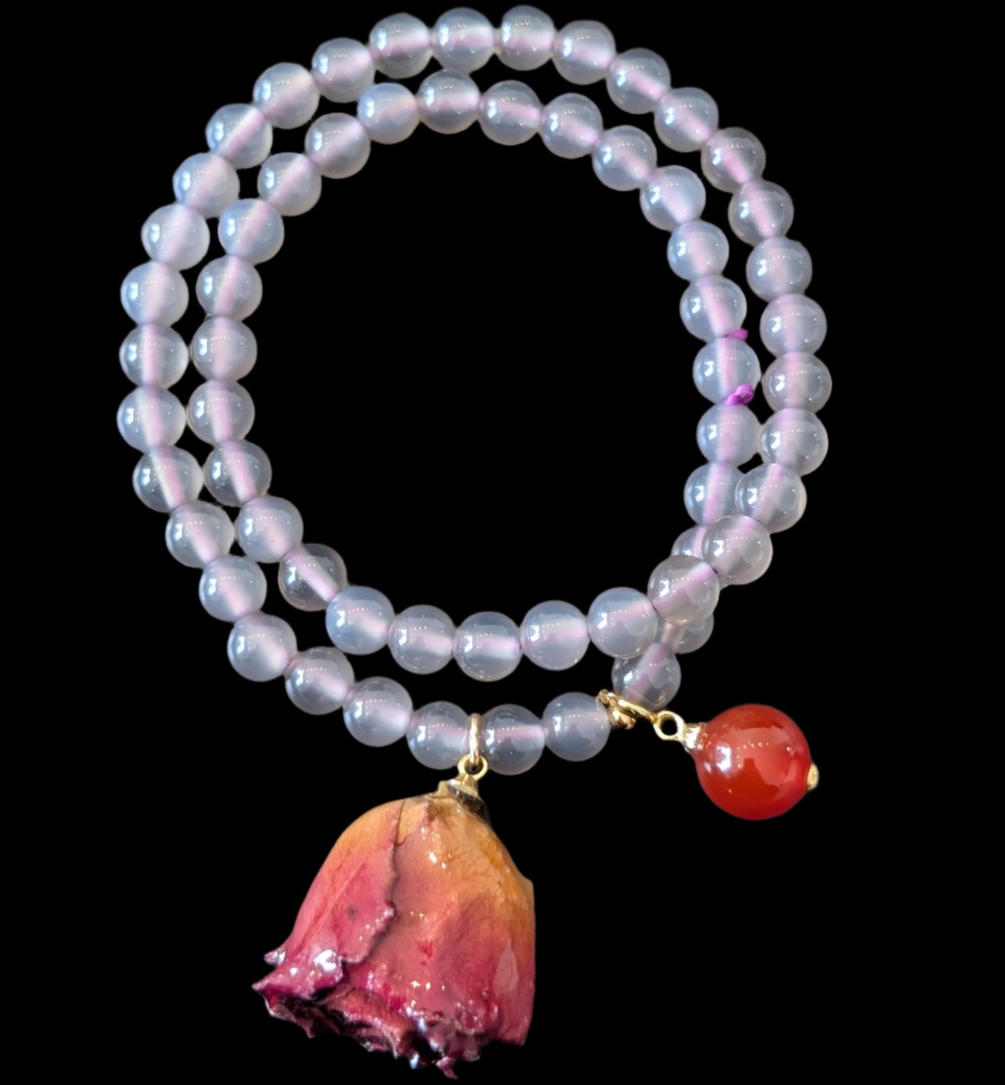 Real Rosebud & Lavender Amethyst Bracelet