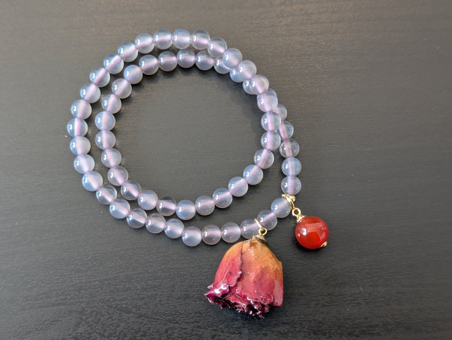 Real Rosebud & Lavender Amethyst Bracelet