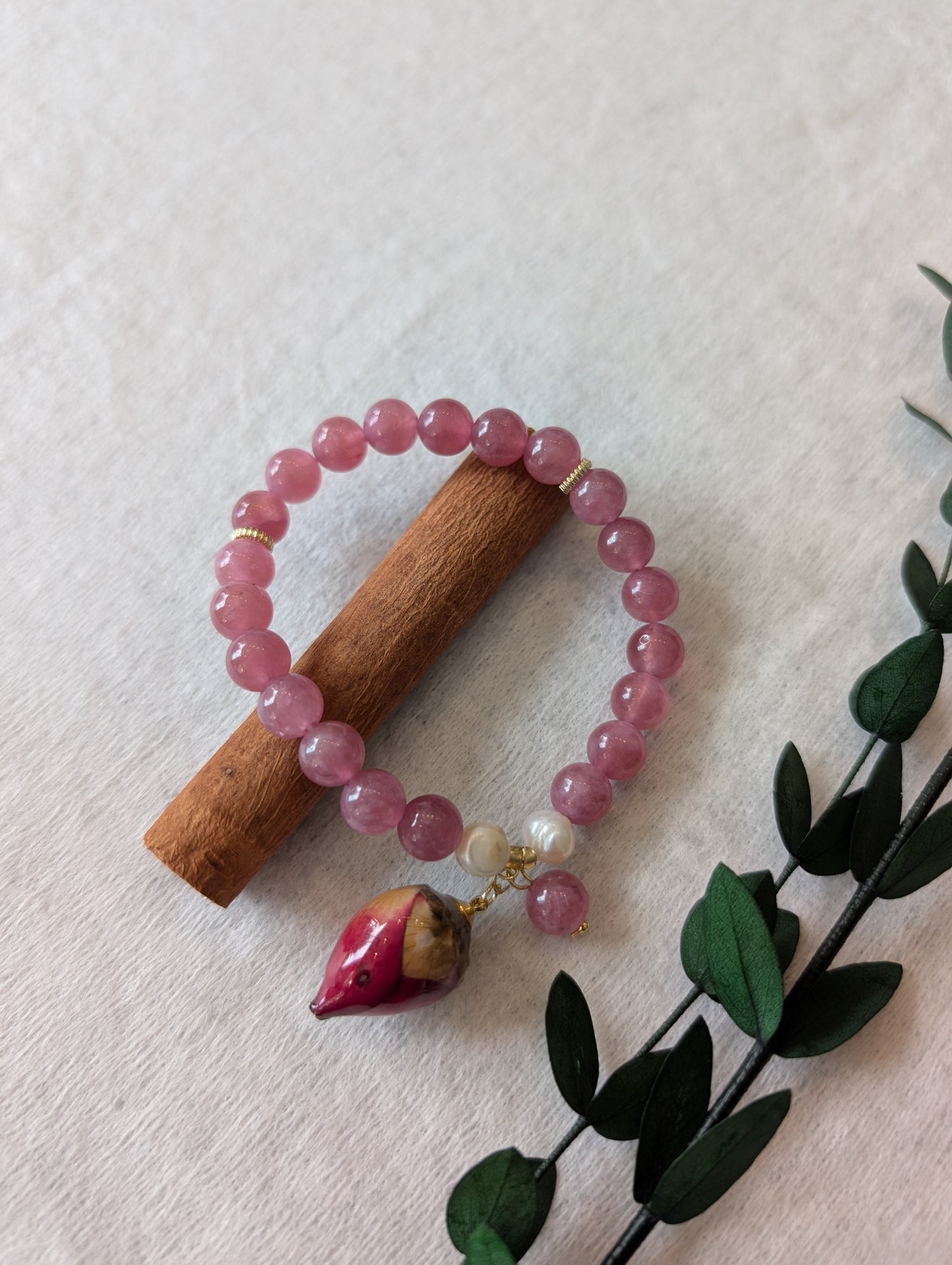 Real Rosebud & Gemstone Bracelet - Sweetheart Bloom