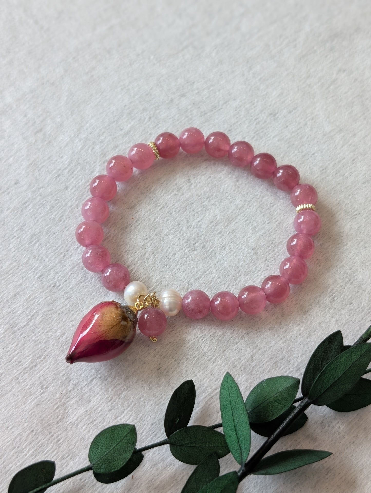 Real Rosebud & Gemstone Bracelet - Sweetheart Bloom