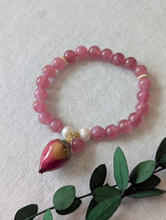 Real Rosebud & Gemstone Bracelet - Sweetheart Bloom