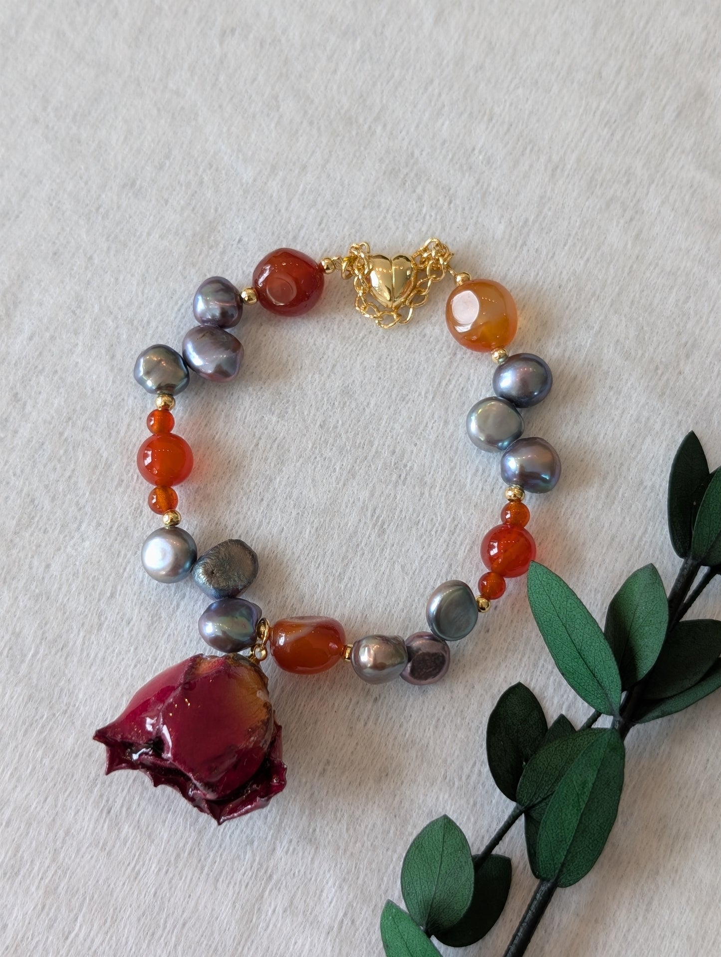 Real Rosebud & Gemstone Bracelet - Twilight Bloom