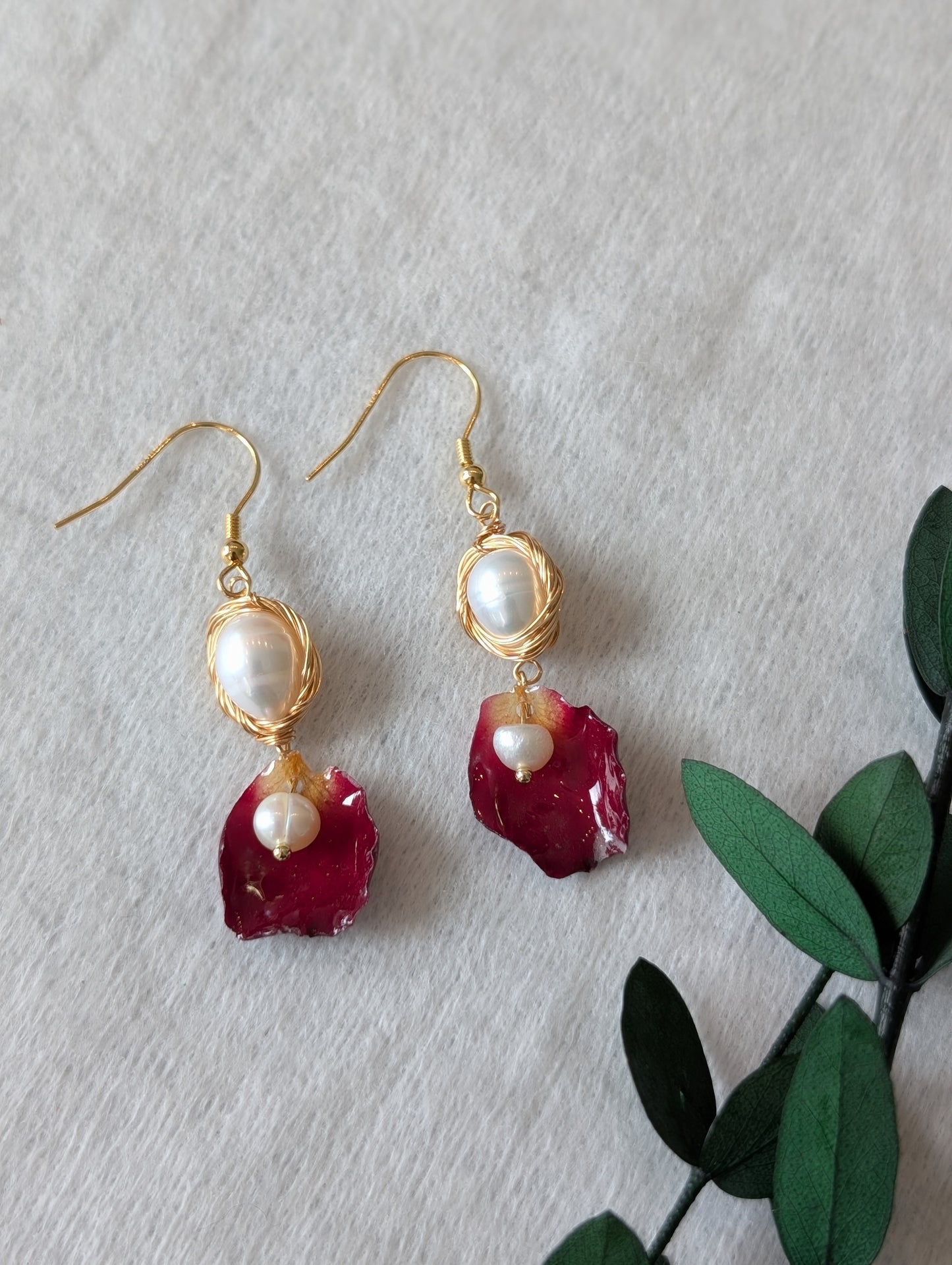 Ruby Petal & Pearl Cascade Earrings