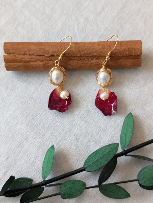 Ruby Petal & Pearl Cascade Earrings