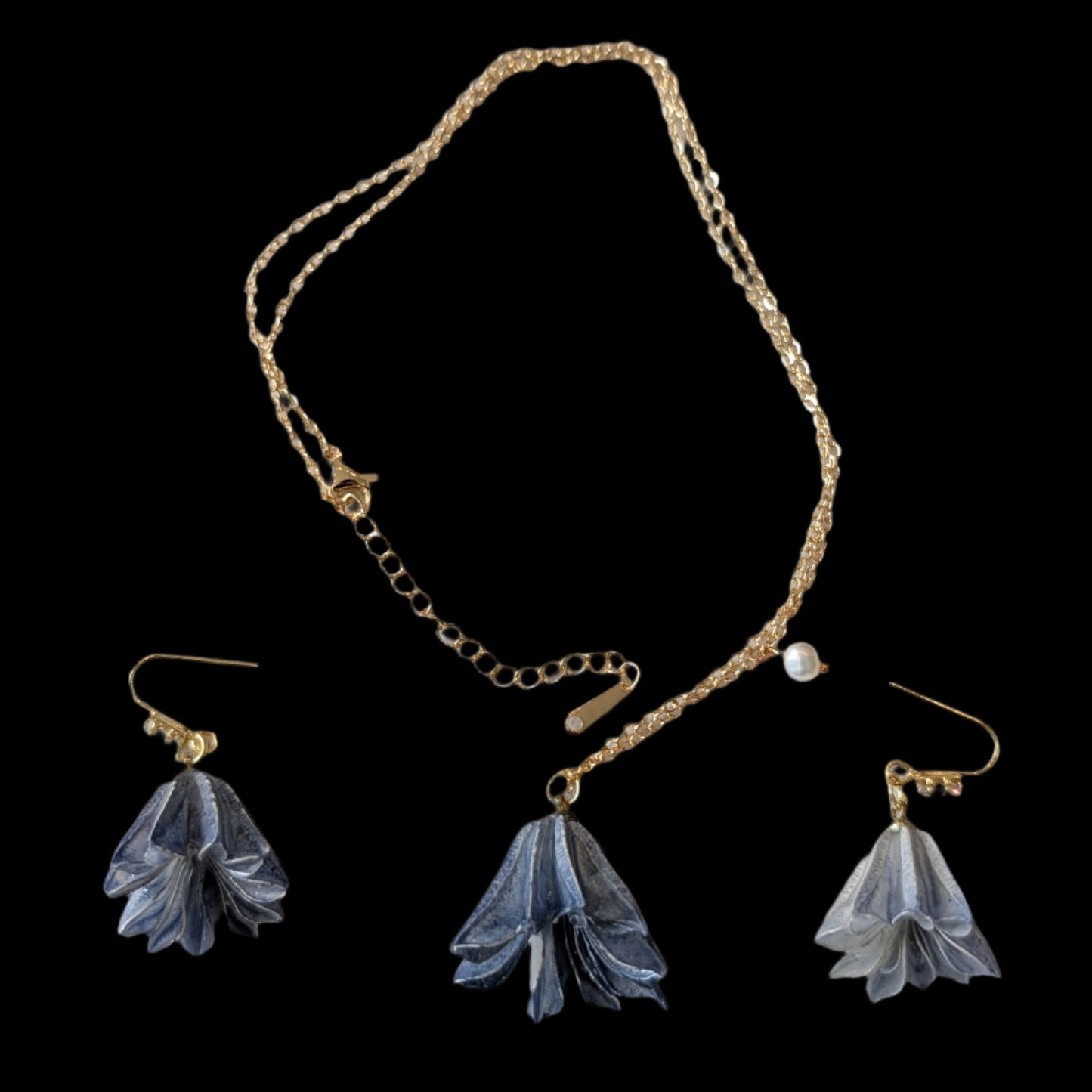 Real Preserved Campanula Flower Earrings & Necklace - Whispering Bells
