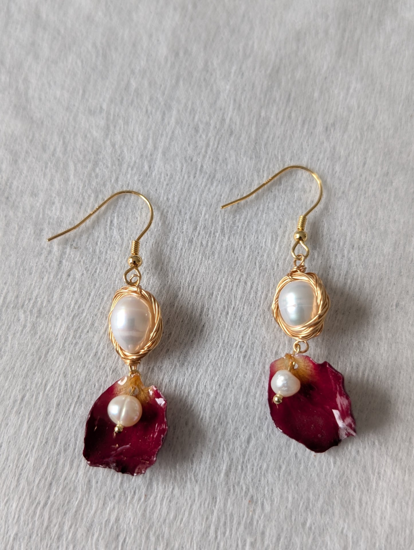 Ruby Petal & Pearl Cascade Earrings