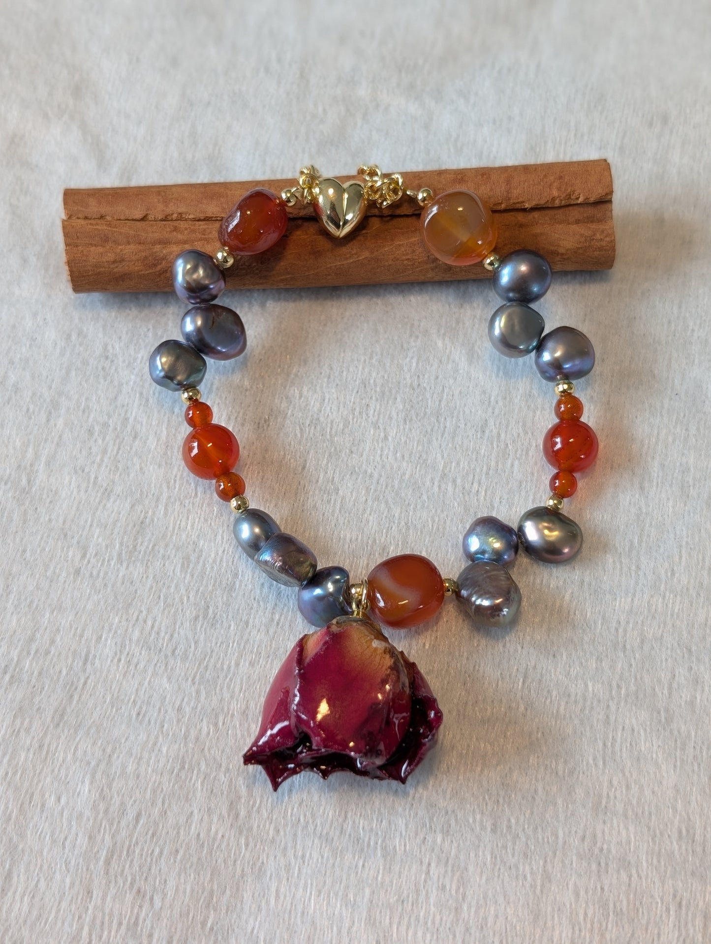 Real Rosebud & Gemstone Bracelet - Twilight Bloom