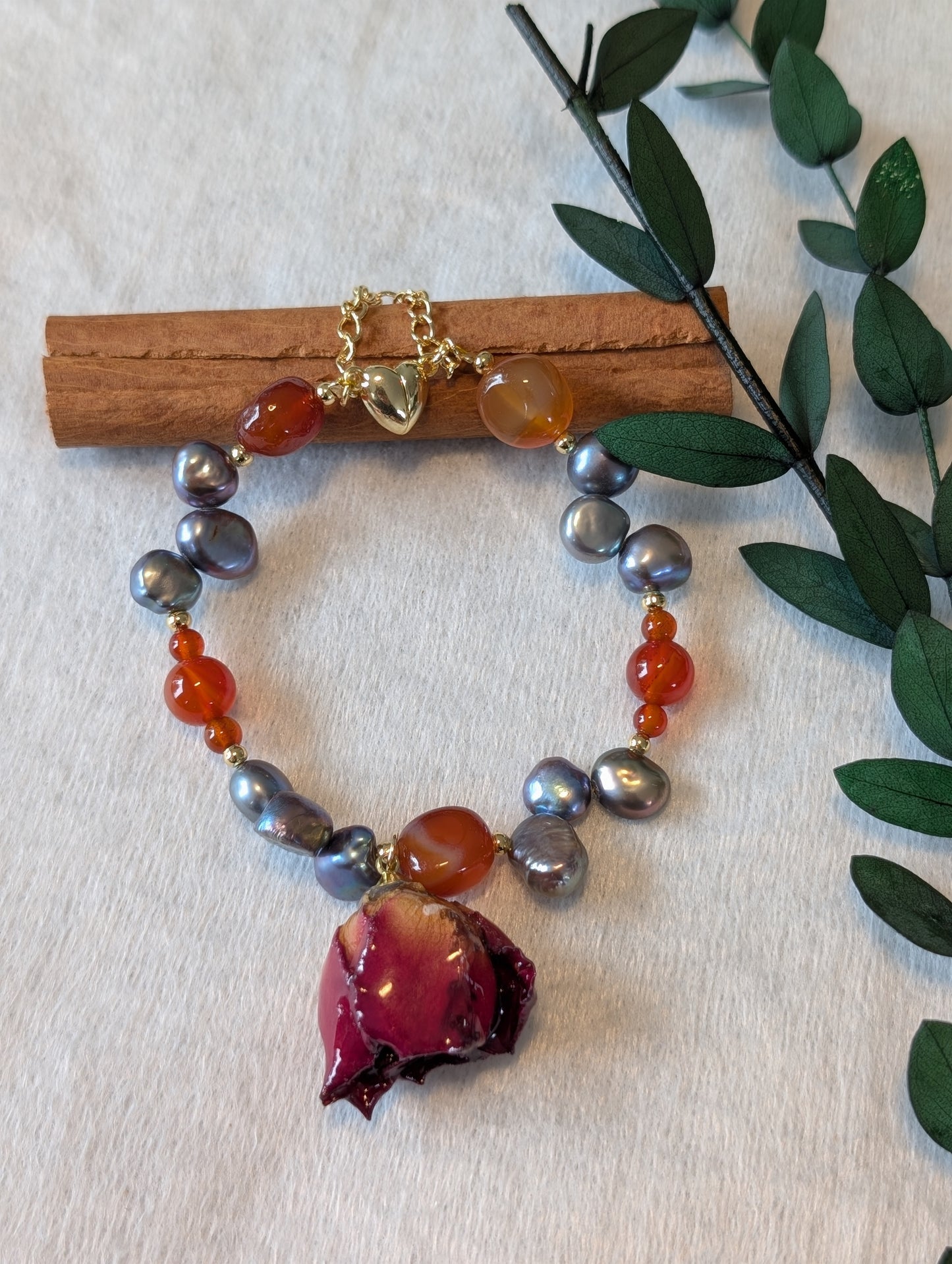 Real Rosebud & Gemstone Bracelet - Twilight Bloom