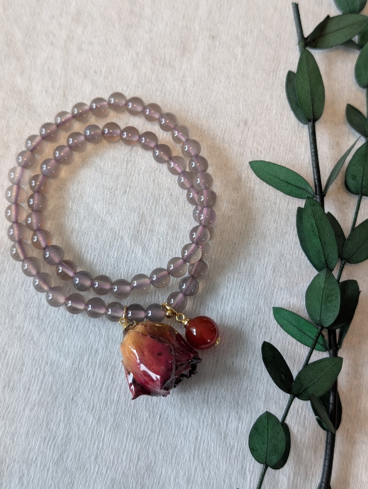 Real Rosebud & Lavender Amethyst Bracelet