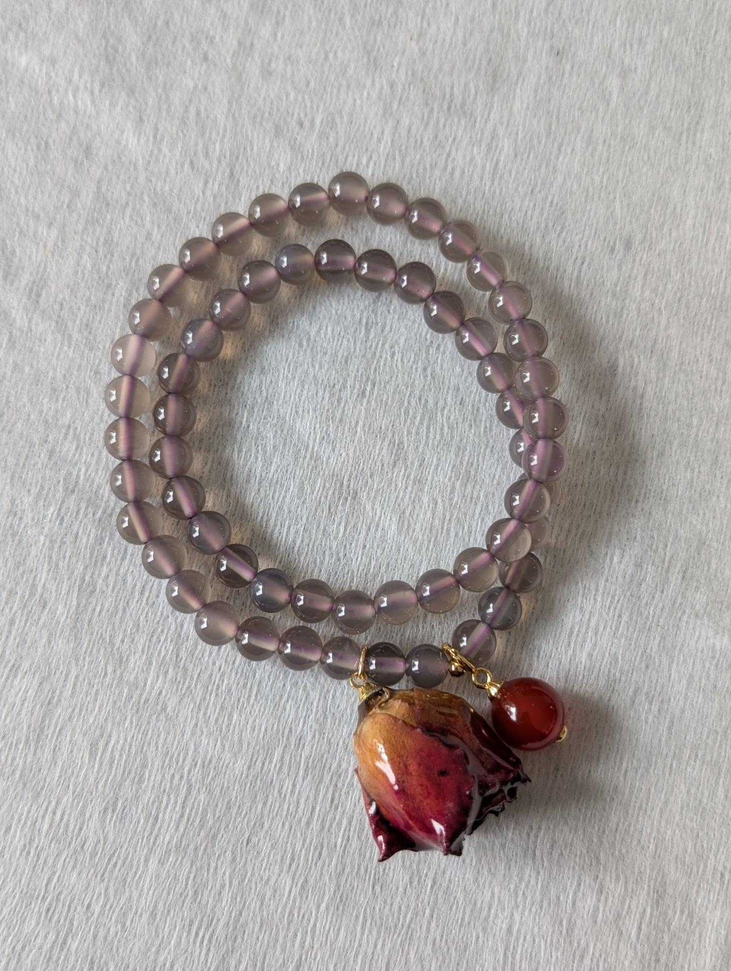 Real Rosebud & Lavender Amethyst Bracelet