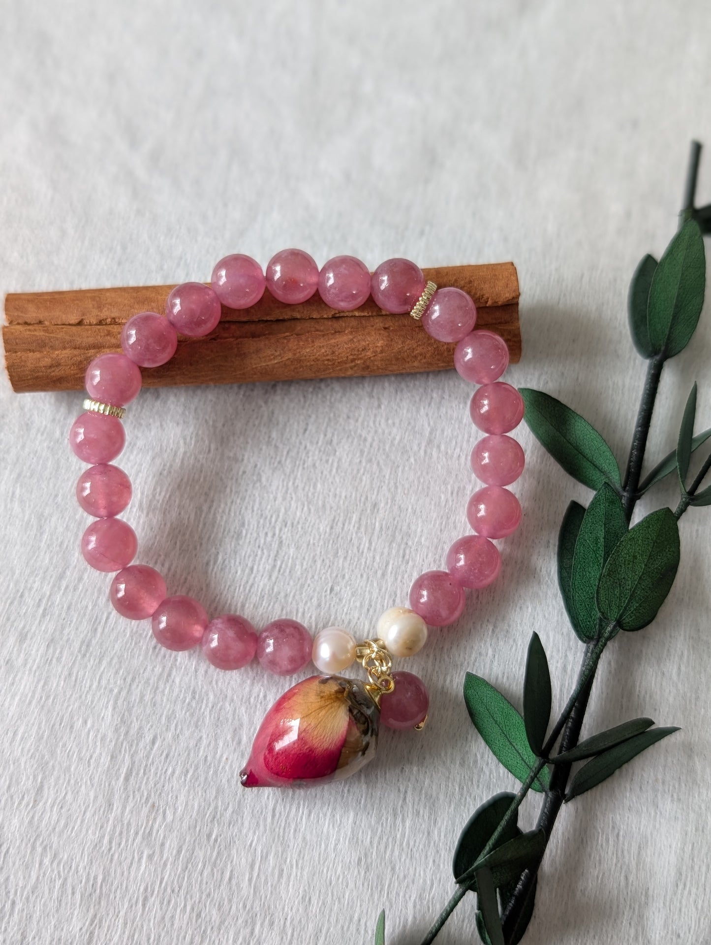 Real Rosebud & Gemstone Bracelet - Sweetheart Bloom