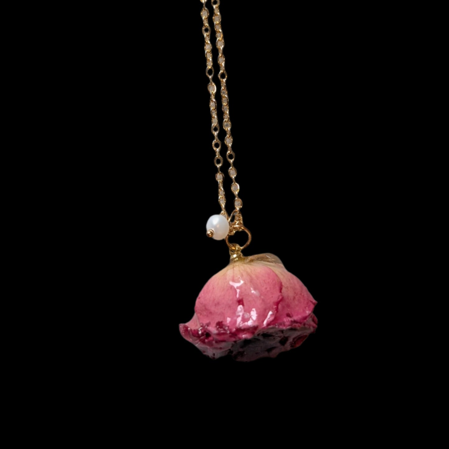 Real Rosebud Necklace with Pearl Accent