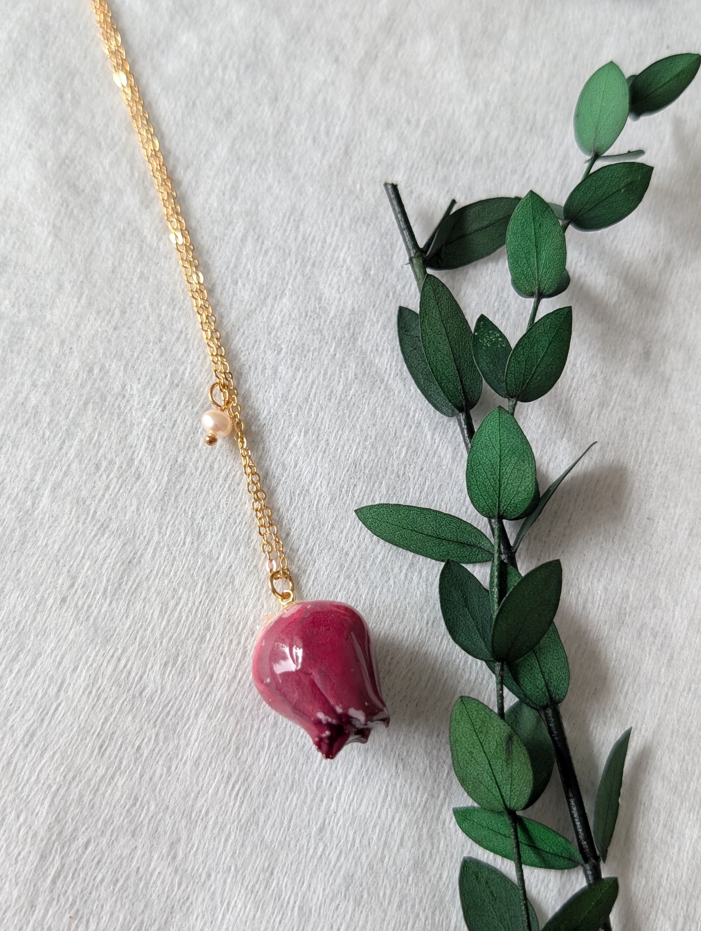 Real Rosebud Earrings & Necklace - Deep Crimson & Cream