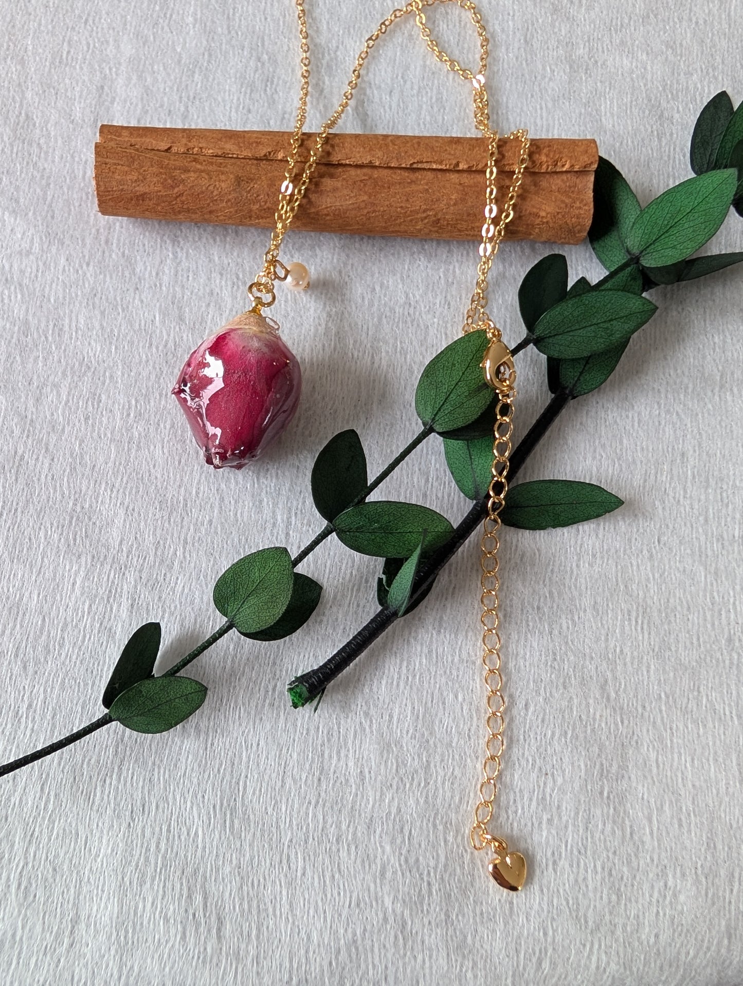 Real Rosebud Earrings & Necklace - Deep Crimson & Cream