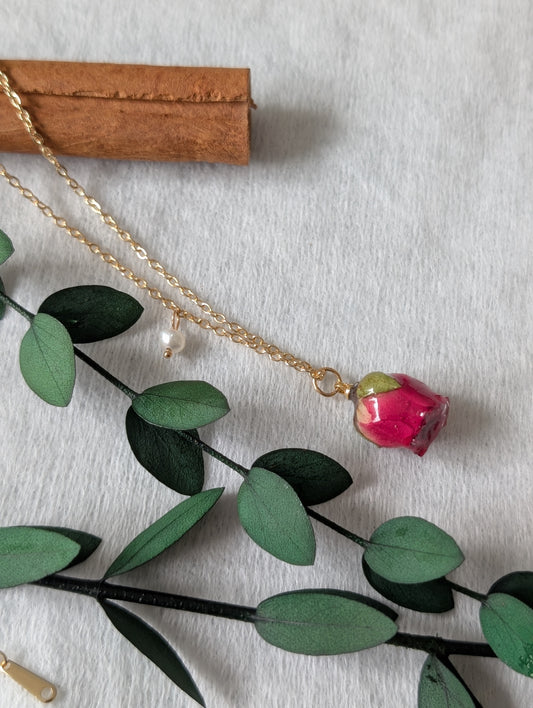 Real Rosebud Earrings & Necklace - Pink & Yellow Gradient