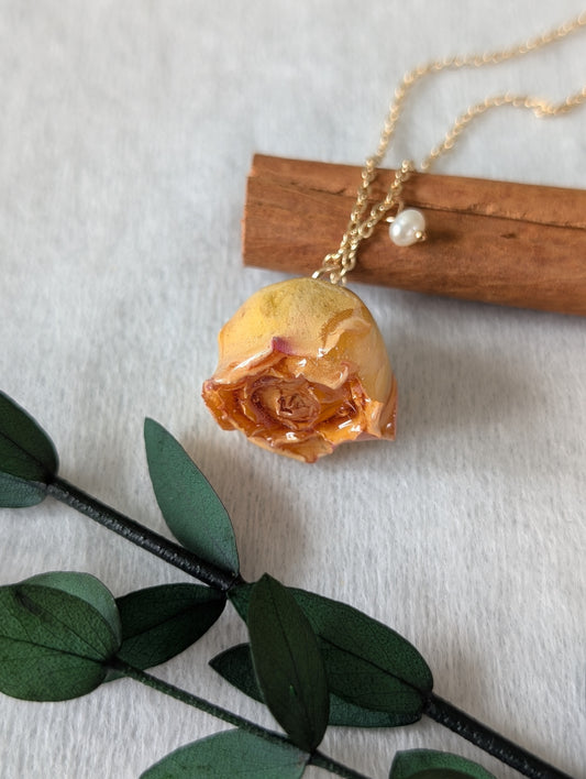 Real Rosebud Earrings & Necklace - Sunshine Yellow Rose