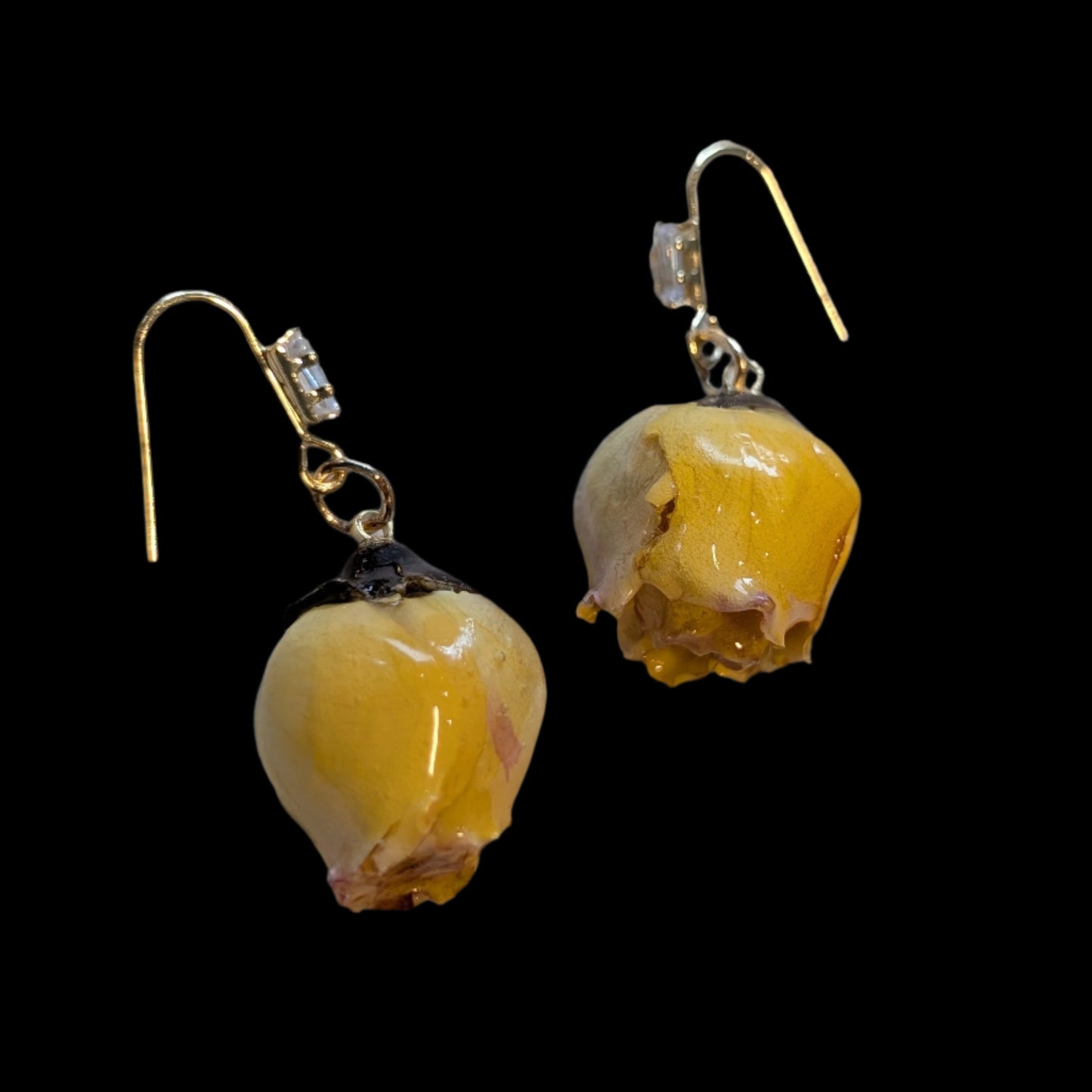 Real Rosebud Earrings & Necklace - Sunshine Yellow Rose