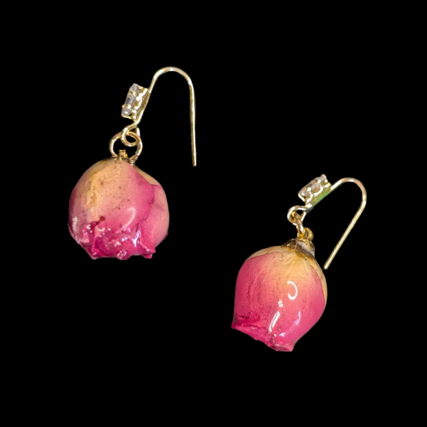 Real Rosebud Earrings & Necklace - Pink & Yellow Gradient